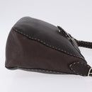 FENDI Celeria Shoulder Bag Leather Brown Silver Auth 198325-3
