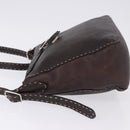 FENDI Celeria Shoulder Bag Leather Brown Silver Auth 198325-4