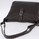 FENDI Celeria Shoulder Bag Leather Brown Silver Auth 198325-6