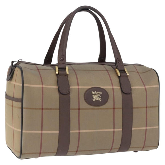 Burberrys Nova Check Boston Bag Canvas Beige Gold Tone Auth 198326