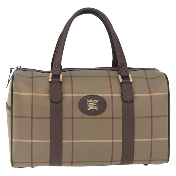 Burberrys Nova Check Boston Bag Canvas Beige Gold Tone Auth 198326