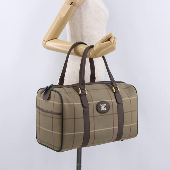 Burberrys Nova Check Boston Bag Canvas Beige Gold Tone Auth 198326