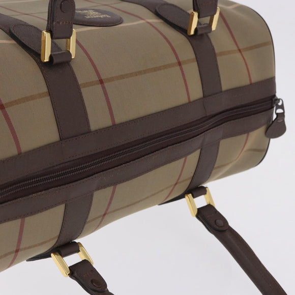 Burberrys Nova Check Boston Bag Canvas Beige Gold Tone Auth 198326
