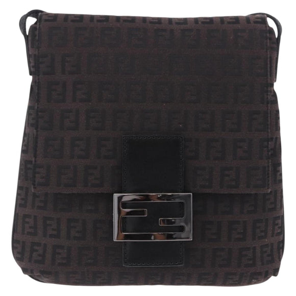 FENDI Zucchino Canvas Mamma Baguette Shoulder Bag Brown 8BT075 Auth 198331V