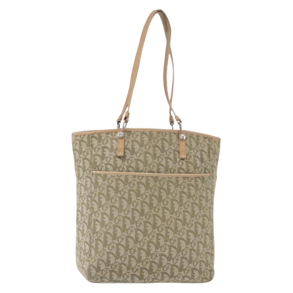 Christian Dior Trotter Canvas Tote Bag Green Silver Auth 198332