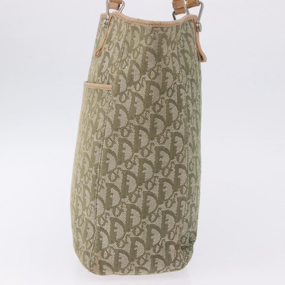 Christian Dior Trotter Canvas Tote Bag Green Silver Auth 198332