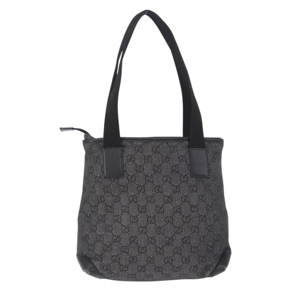 GUCCI GG Canvas Tote Bag Black Silver 28893 Auth 198333