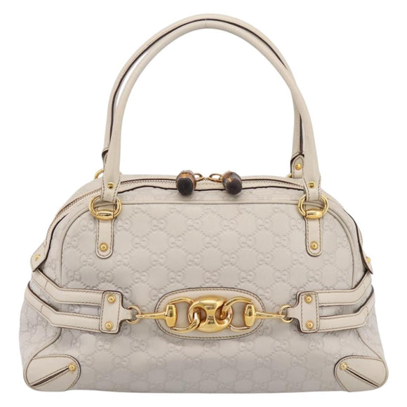 GUCCI GG Canvas Guccissima Horsebit Bamboo Bag Leather Ivory 159398 Auth 198338V