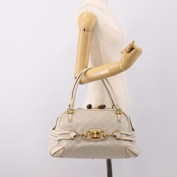 GUCCI GG Canvas Guccissima Horsebit Bamboo Bag Leather Ivory 159398 Auth 198338V