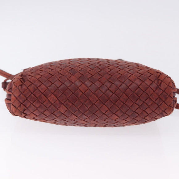BOTTEGA VENETA INTRECCIATO Shoulder Bag Leather Red Silver Auth 198341