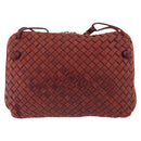 BOTTEGA VENETA INTRECCIATO Shoulder Bag Leather Red Silver Auth 198341-13