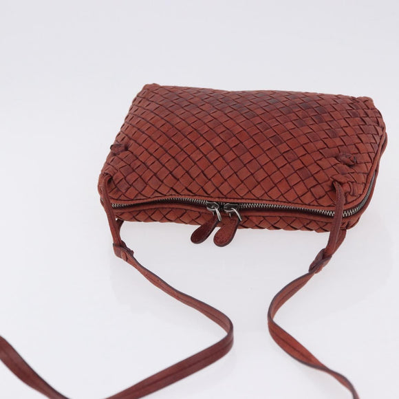 BOTTEGA VENETA INTRECCIATO Shoulder Bag Leather Red Silver Auth 198341