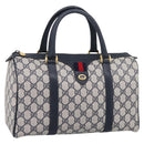 GUCCI GG Supreme Sherry Line Boston Bag PVC Navy Gold 40 02 007 Auth 198342-1