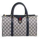 GUCCI GG Supreme Sherry Line Boston Bag PVC Navy Gold 40 02 007 Auth 198342-13