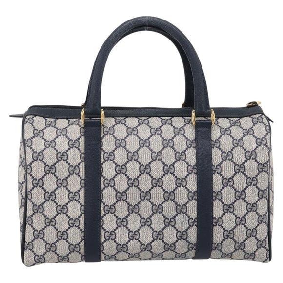 GUCCI GG Supreme Sherry Line Boston Bag PVC Navy Gold 40 02 007 Auth 198342