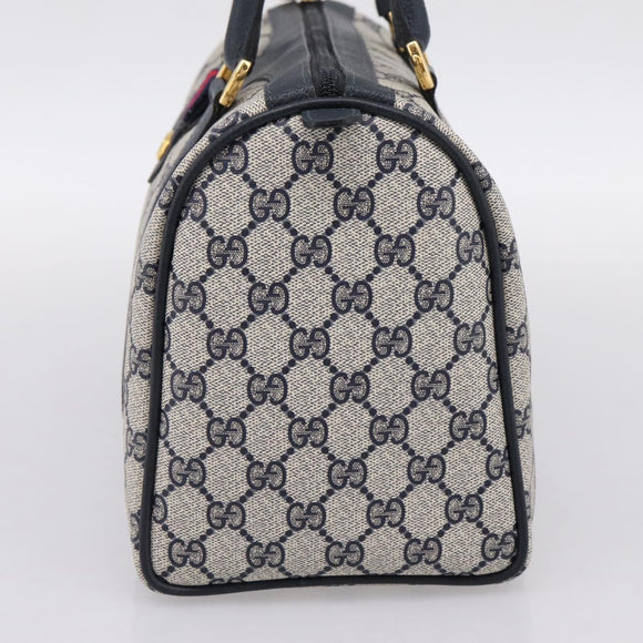 GUCCI GG Supreme Sherry Line Boston Bag PVC Navy Gold 40 02 007 Auth 198342