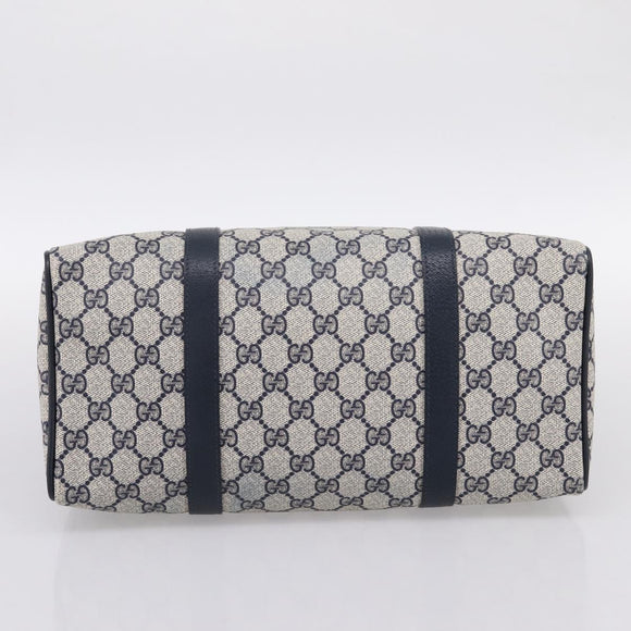 GUCCI GG Supreme Sherry Line Boston Bag PVC Navy Gold 40 02 007 Auth 198342