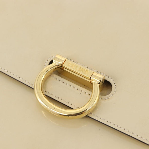 CELINE Shoulder Bag Patent Beige Gold Tone Auth 198345A