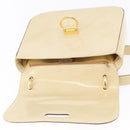 CELINE Shoulder Bag Patent Beige Gold Tone Auth 198345A-10