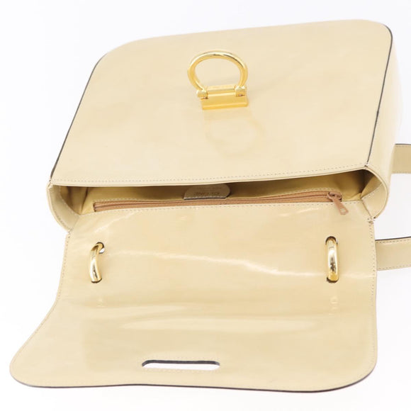 CELINE Shoulder Bag Patent Beige Gold Tone Auth 198345A