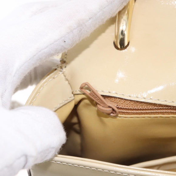 CELINE Shoulder Bag Patent Beige Gold Tone Auth 198345A