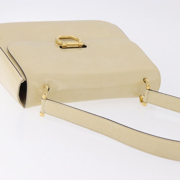 CELINE Shoulder Bag Patent Beige Gold Tone Auth 198345A