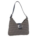 FENDI Zucchino Canvas Mamma Baguette Shoulder Bag Navy Silver Auth 198353V-1