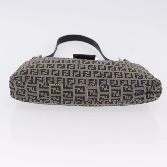 FENDI Zucchino Canvas Mamma Baguette Shoulder Bag Navy Silver Auth 198353V