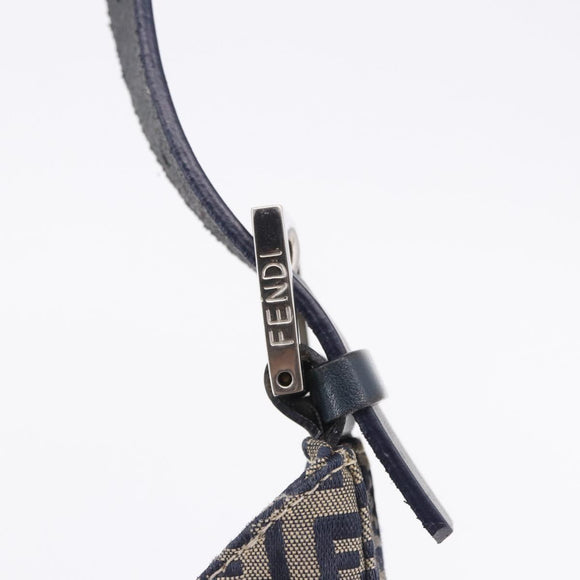 FENDI Zucchino Canvas Mamma Baguette Shoulder Bag Navy Silver Auth 198353V