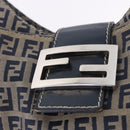 FENDI Zucchino Canvas Mamma Baguette Shoulder Bag Navy Silver Auth 198353V-19