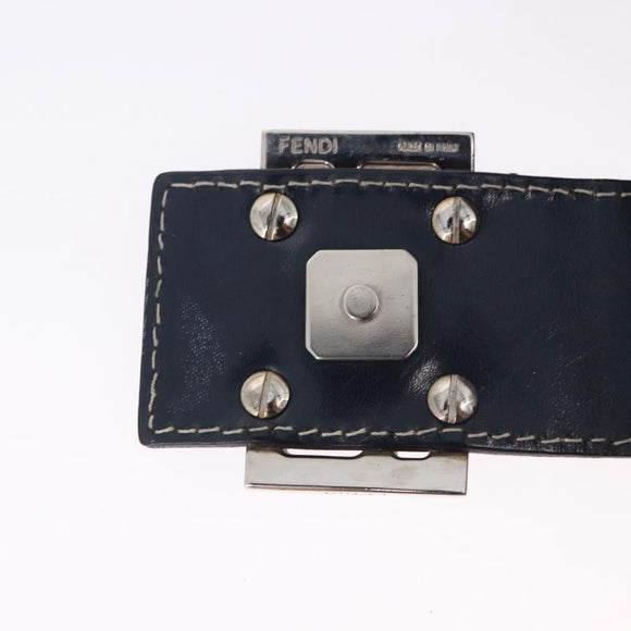FENDI Zucchino Canvas Mamma Baguette Shoulder Bag Navy Silver Auth 198353V