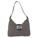 FENDI Zucchino Canvas Mamma Baguette Shoulder Bag Navy Silver Auth 198353V-13
