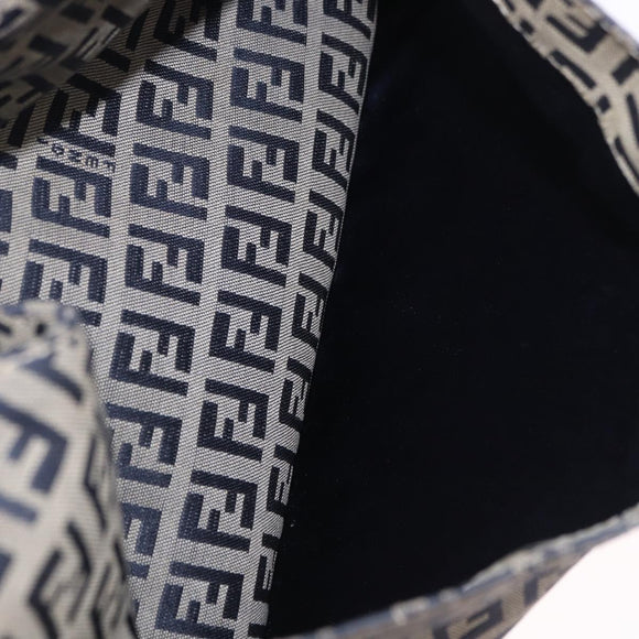 FENDI Zucchino Canvas Mamma Baguette Shoulder Bag Navy Silver Auth 198353V