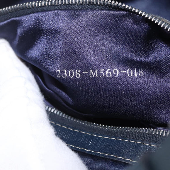 FENDI Zucchino Canvas Mamma Baguette Shoulder Bag Navy Silver Auth 198353V