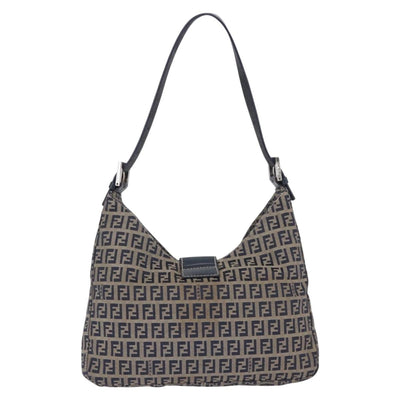 FENDI Zucchino Canvas Mamma Baguette Shoulder Bag Navy Silver Auth 198353V - 0