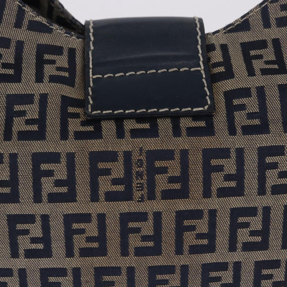 FENDI Zucchino Canvas Mamma Baguette Shoulder Bag Navy Silver Auth 198353V