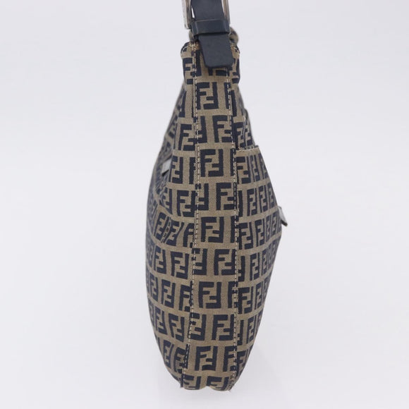 FENDI Zucchino Canvas Mamma Baguette Shoulder Bag Navy Silver Auth 198353V