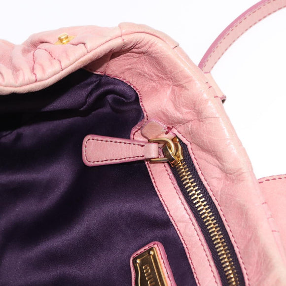 Miu Miu Matelasse Vitellolux Hand Bag Leather 2way Pink Gold Tone Auth 198354