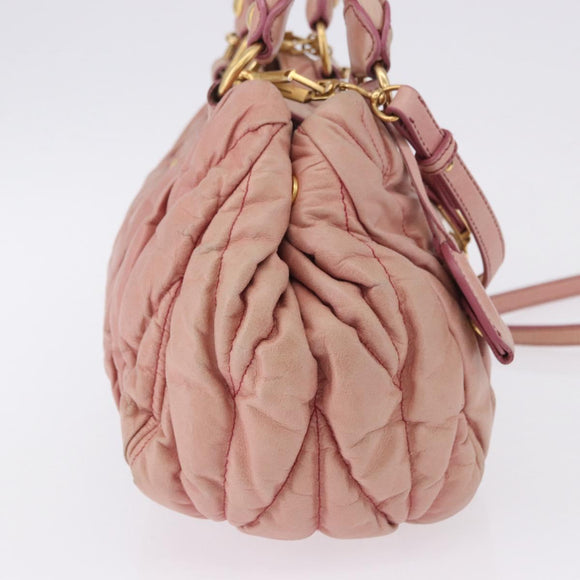 Miu Miu Matelasse Vitellolux Hand Bag Leather 2way Pink Gold Tone Auth 198354