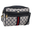 GUCCI GG Supreme Sherry Line Shoulder Bag PVC Navy Gold 120 02 004 Auth 198356-1
