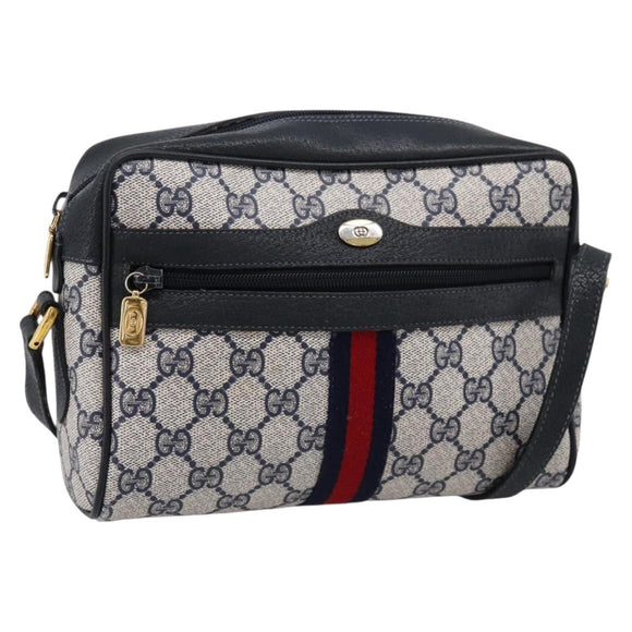 GUCCI GG Supreme Sherry Line Shoulder Bag PVC Navy Gold 120 02 004 Auth 198356