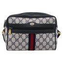 GUCCI GG Supreme Sherry Line Shoulder Bag PVC Navy Gold 120 02 004 Auth 198356-2
