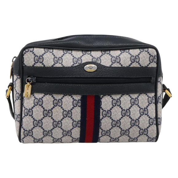 GUCCI GG Supreme Sherry Line Shoulder Bag PVC Navy Gold 120 02 004 Auth 198356