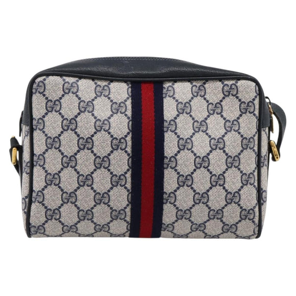 GUCCI GG Supreme Sherry Line Shoulder Bag PVC Navy Gold 120 02 004 Auth 198356