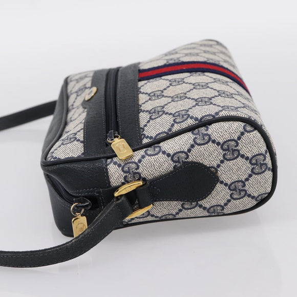 GUCCI GG Supreme Sherry Line Shoulder Bag PVC Navy Gold 120 02 004 Auth 198356