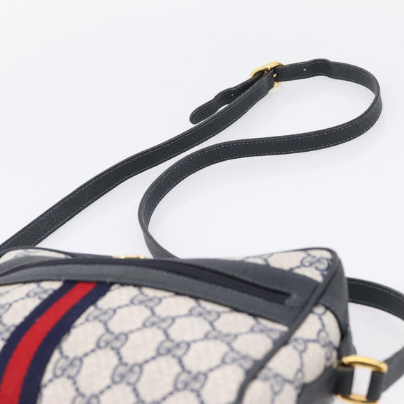 GUCCI GG Supreme Sherry Line Shoulder Bag PVC Navy Gold 120 02 004 Auth 198356