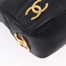 CHANEL Triple Coco Chain Shoulder Tote Bag Leather Black Gold CC Auth 198357-10