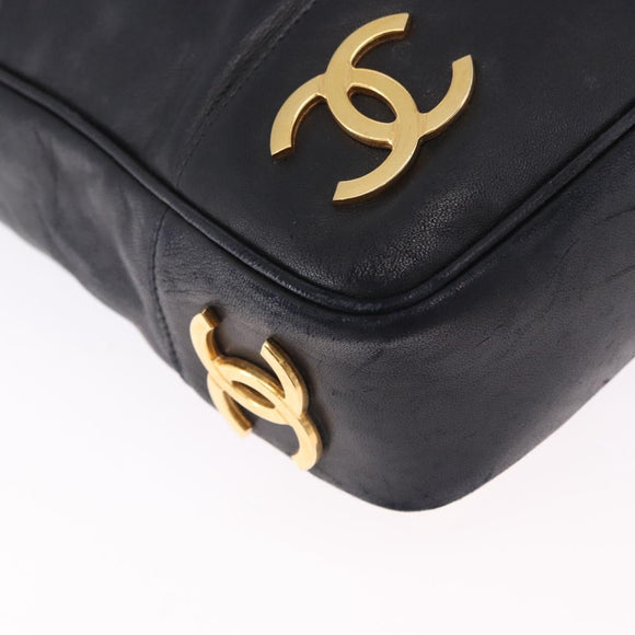 CHANEL Triple Coco Chain Shoulder Tote Bag Leather Black Gold CC Auth 198357