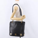 CHANEL Triple Coco Chain Shoulder Tote Bag Leather Black Gold CC Auth 198357-24