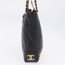 CHANEL Triple Coco Chain Shoulder Tote Bag Leather Black Gold CC Auth 198357-4